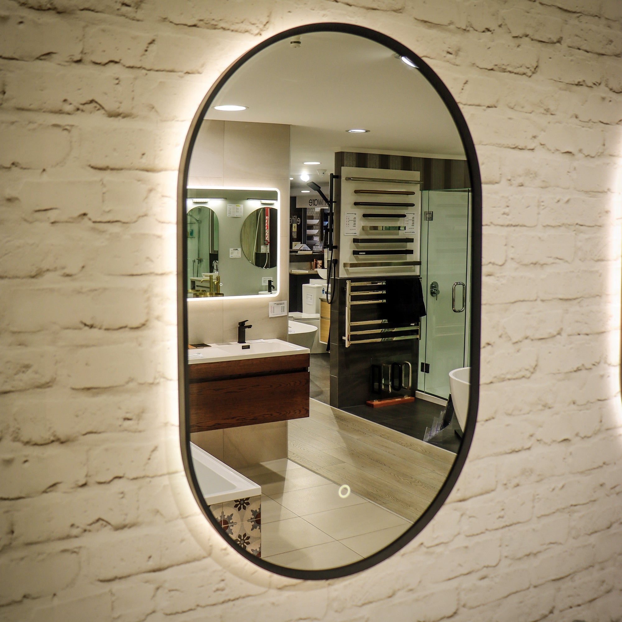 SOLACE OVAL BLACK FRAMED LED MIRROR 500X900MM